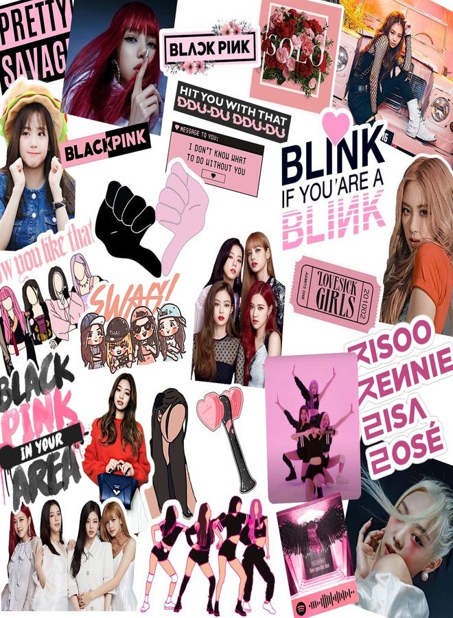 كير فليكشن ملصقات أغاني فرقة بلاك بينك وفرقة بلينك من كيرفليكشن، مصنوعة من الفينيل اللامع، عبوة من 27 ملصقًا ذاتيًا اللصق - Image 1